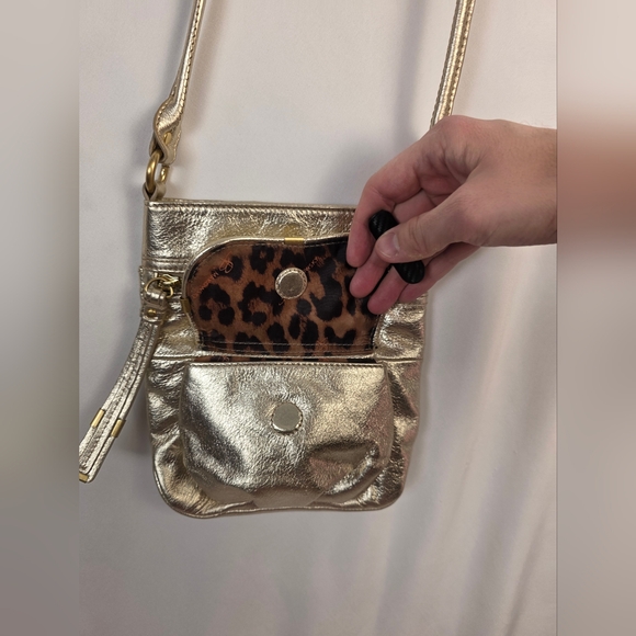 ✨ B. Makowski Champagne Gold Leather Crossbody 🥂 Metallic Boho Chic Bag ✨ - Picture 10 of 16